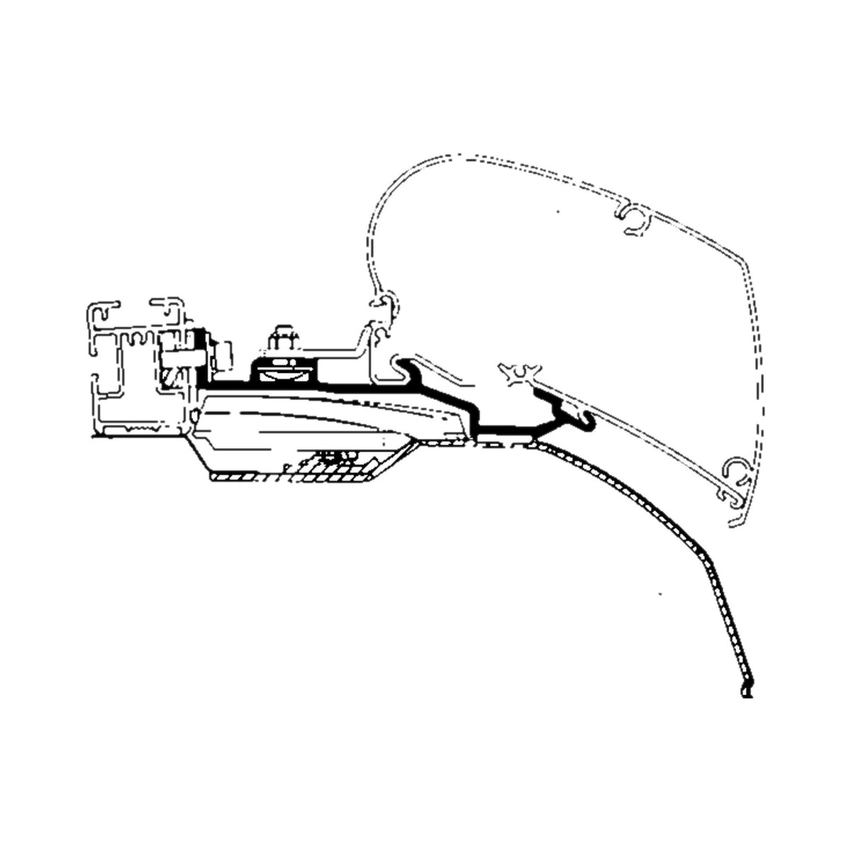 Sezione del montaggio del tendalino Thule 6200/6300 sulla guida SmartClamp del Ducato