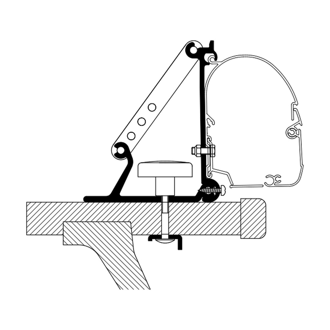 Thule Omni Auto, adattatore tendalino per barre tetto: disegno di montaggio