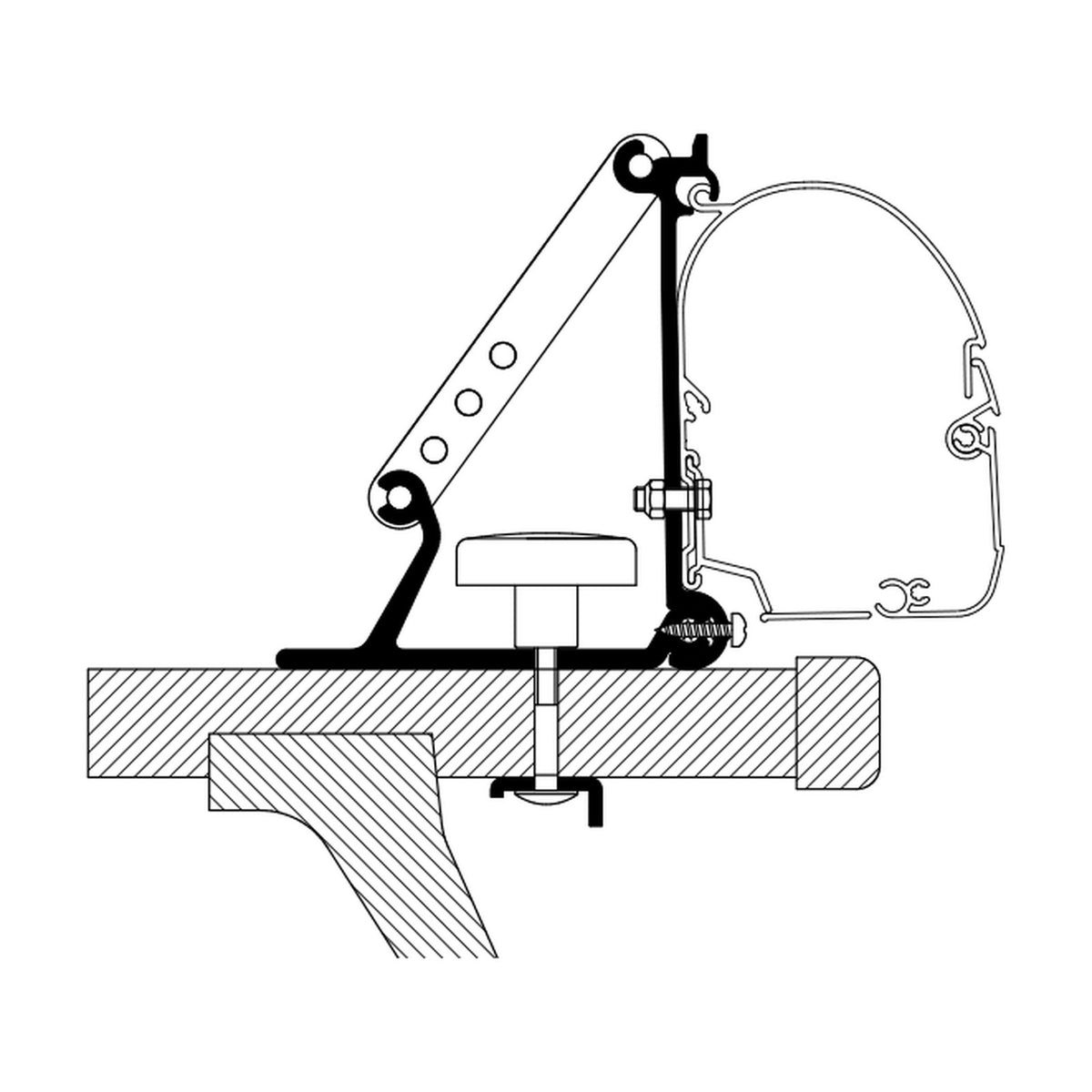 Thule Omni Auto, adattatore tendalino per barre tetto: disegno di montaggio