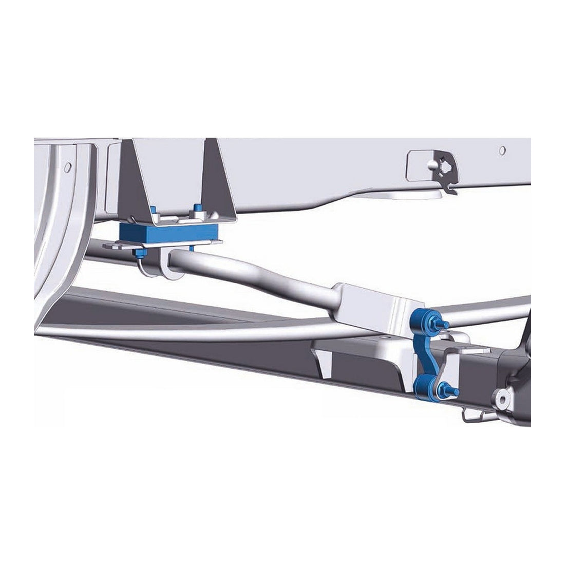VB Airsuspension, barra stabilizzatrice posteriore montata sul Fiat Ducato, in blu