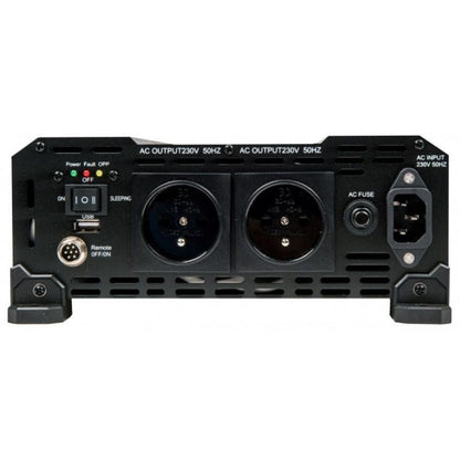 Antarion inverter onda pura 12/220V dettaglio prese elettriche uscite vista frontale