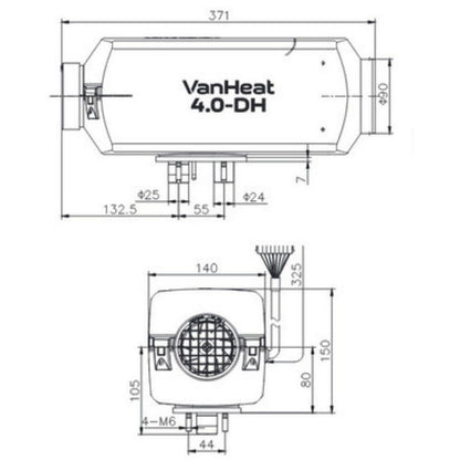 Carbest VanHeat 4.0 DH disegno tecnico misure