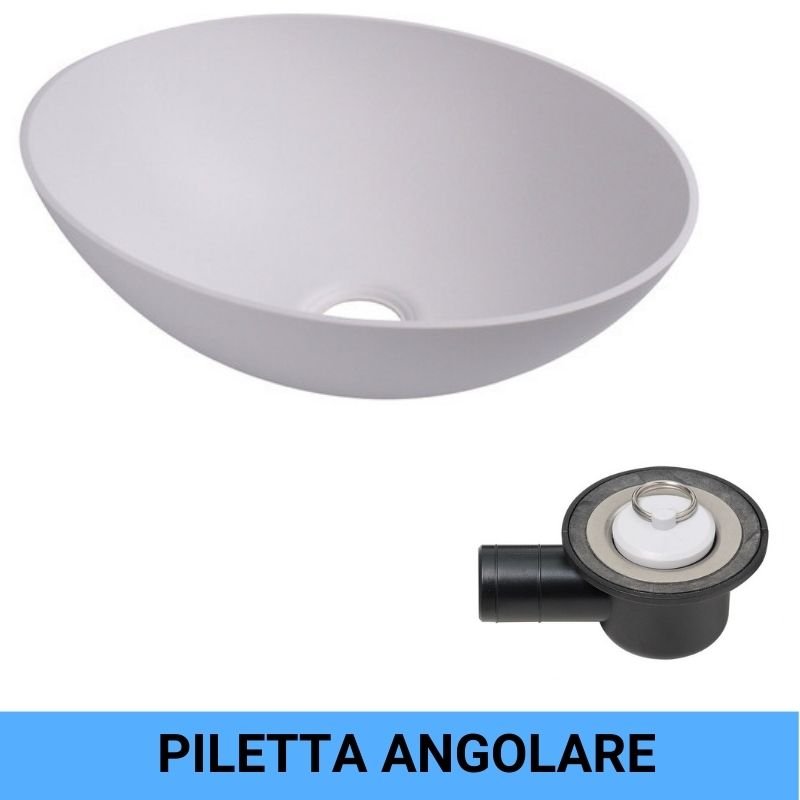 RV Basic lavandino ovale bianco a sbalzo con piletta angolare