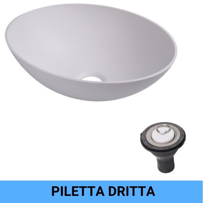 RV Basic lavandino ovale bianco a sbalzo con piletta dritta