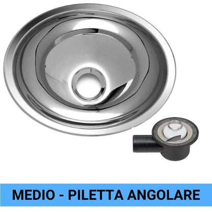 RV Basic lavandino ovale medio in acciaio inox con piletta angolare