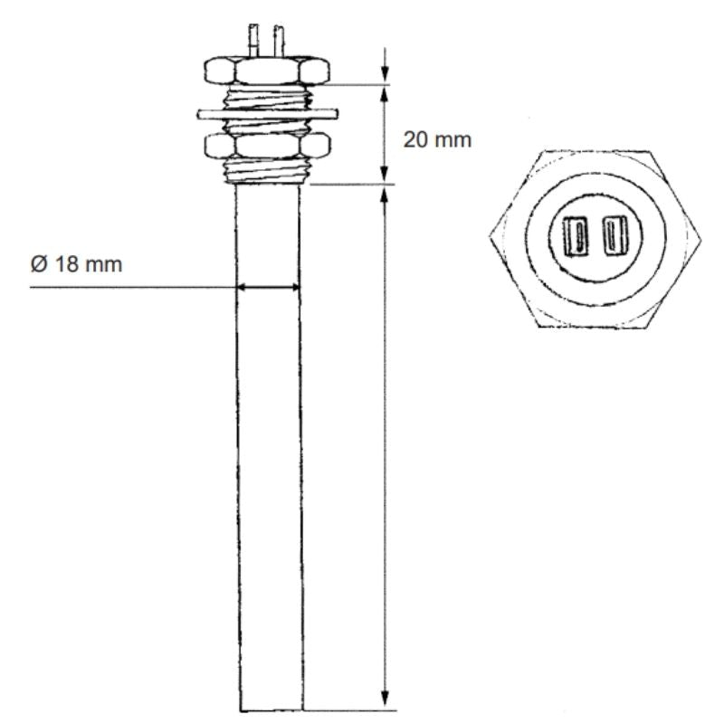 Resistenza 12V antigelo serbatoi disegno tecnico misure