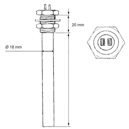 Resistenza 12V antigelo serbatoi disegno tecnico misure