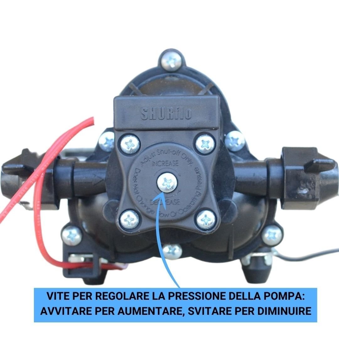 Shurflo Trail King pompa a pressostato 12V dettaglio vite regolazione pressione