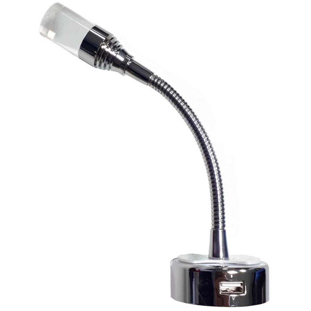 FARETTO FLESSIBILE CON USB IN ACRILICO CROMATO 
