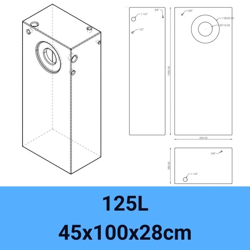serbatoio acqua camper 125L 45x100x28cm